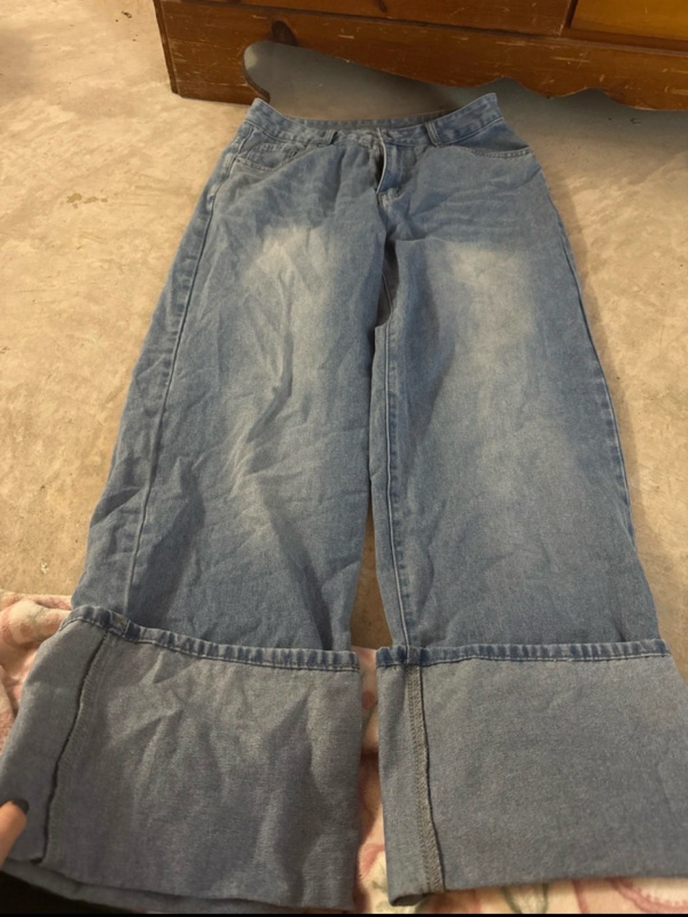 Wide Leg Cuffed Light Blue Women's Jeans